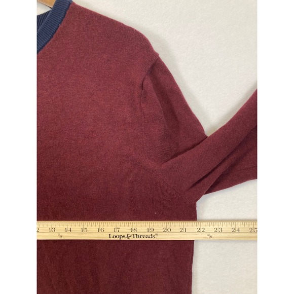 Goodfellow & Co Crewneck Sweater Mens Large Burgundy Navy Blue 100% Cotton Knit - Picture 7 of 8